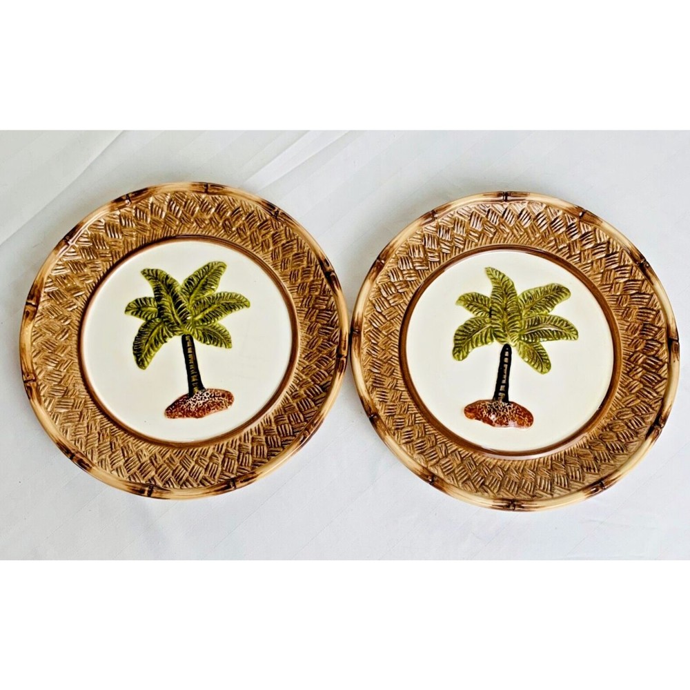 EUC!!! Set of 2 Certified Int'l Bahama Palms Embossed 8.5" Salad/Dessert Plates